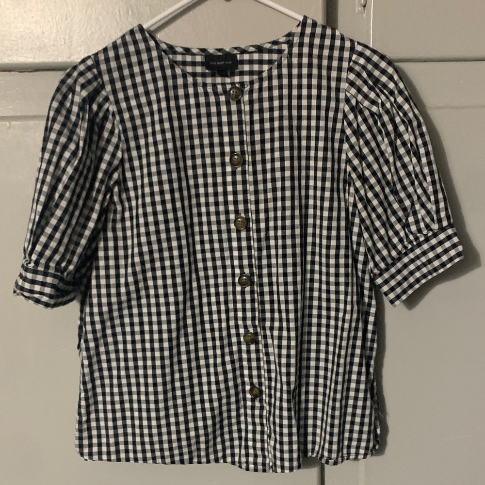 Black & White Gingham Button-Front Top